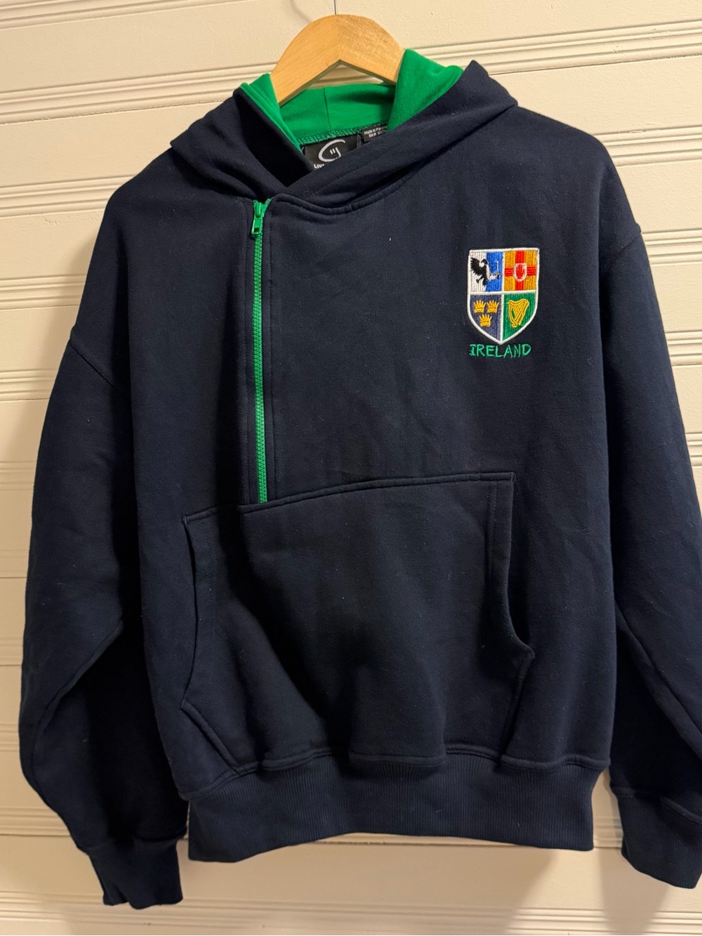 Live For Rugby Ireland Hoodie Navy Green Quarter Zip Mens Medium